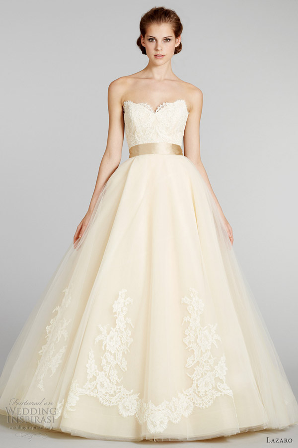 lazaro fall 2012 princess champagne wedding dress