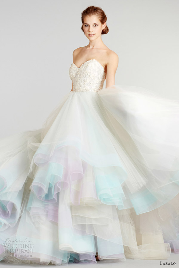 lazaro fall 2012 wedding dress colorful pastel tulle skirt