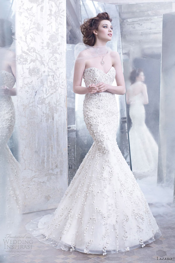 lazaro wedding gowns fall 2012 floral embroidered tulle silk organza trumpet chiffon flowers sweetheart 3254