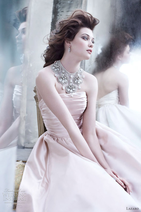 lazaro wedding gowns fall 2012 silk satin ball gown jewel victorian collar draped a line skirt 3265