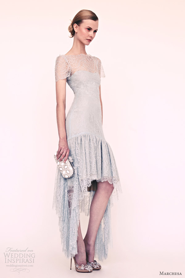 marchesa resort 2013 high low lace dress short sleeves