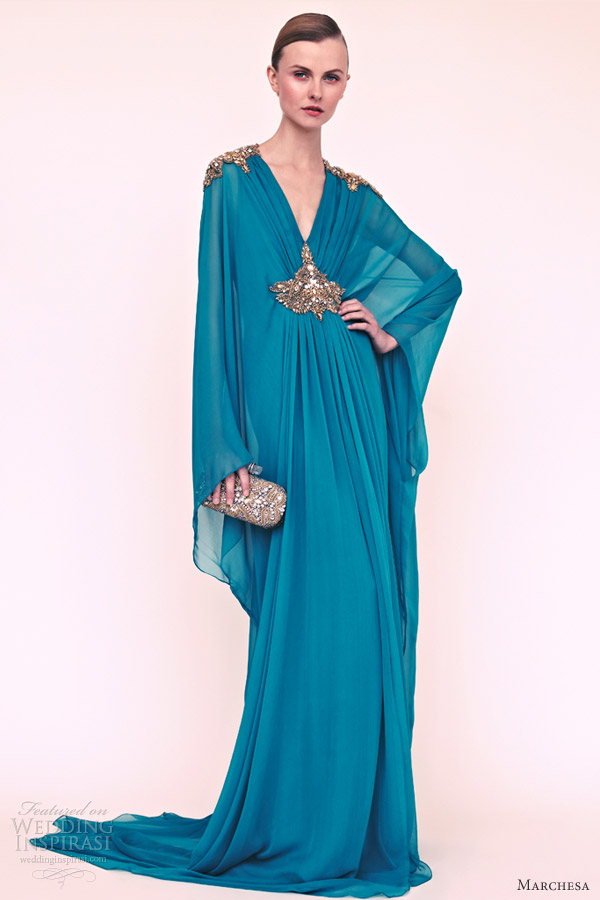 marchesa resort 2013 turquoise kaftan long sleeve caftan