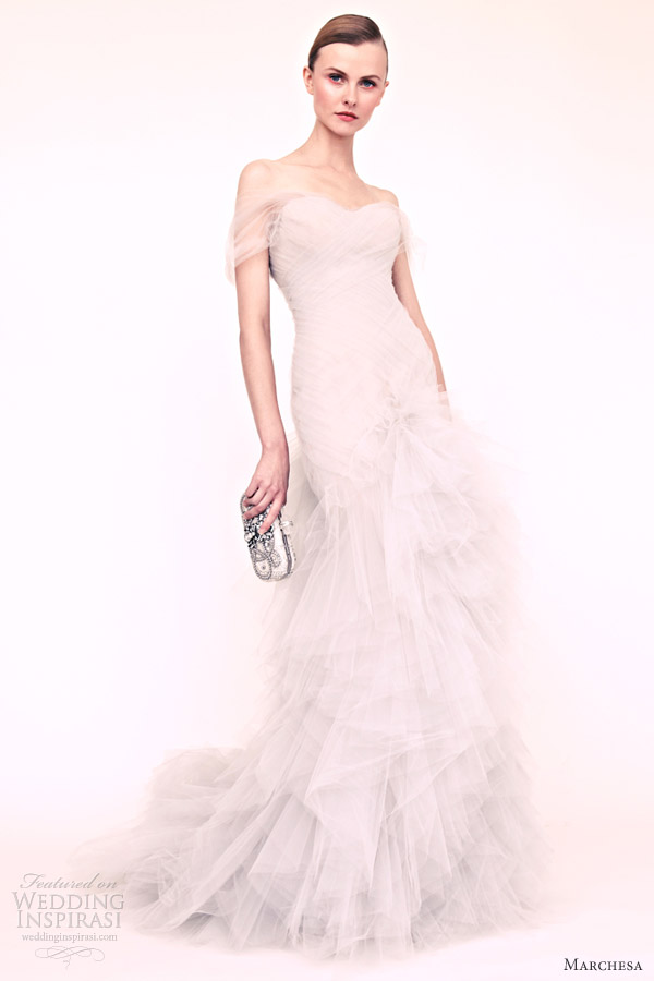 marchesa resort 2013 white wedding dress ruffle skirt