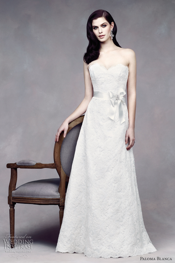 paloma blanca strapless a line sweep train wedding dresses style 4311
