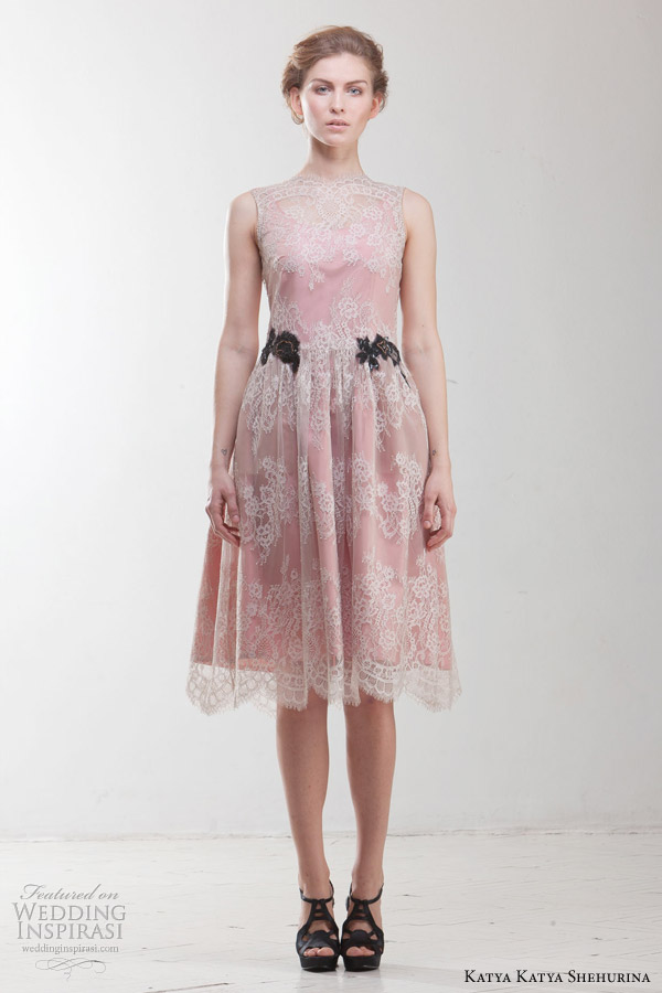 pink short lace wedding dress katya shehurina fall 2012 2013 pink short lace wedding dress katya shehurina fall 2012 2013