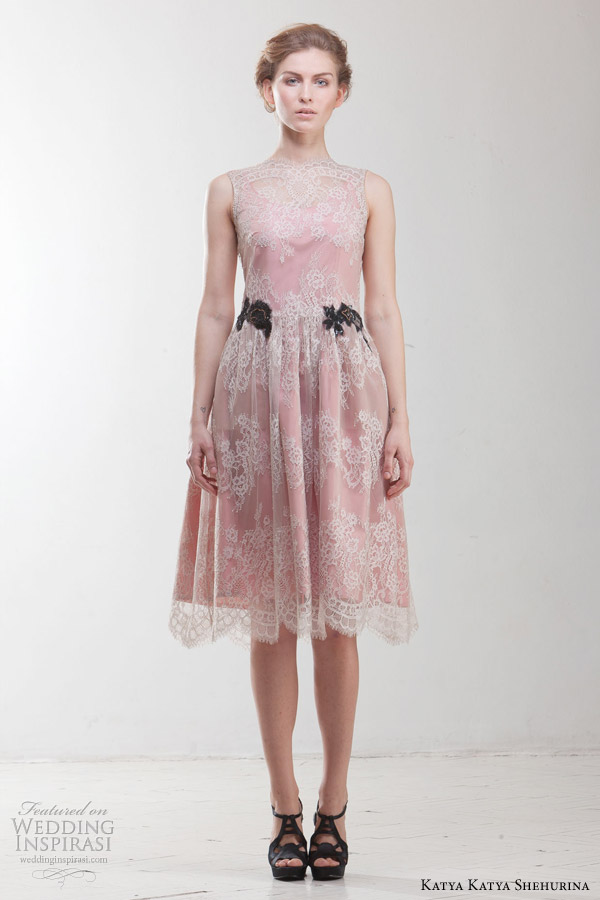 pink short lace wedding dress katya shehurina fall 2012 2013