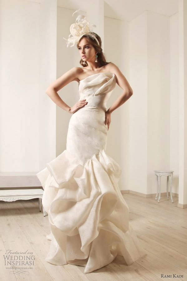 silk jacquard draped wedding dress rami kadi bridal 2012