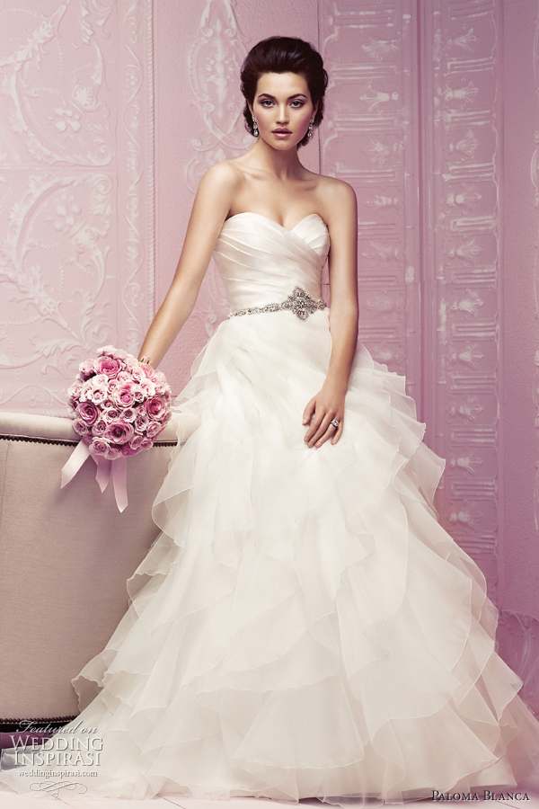 strapless ruffled skirt wedding dresses paloma blanca classics style 4256