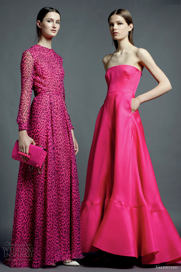 valentino resort 2013 hot pink gown long sleeve animal print pink dress