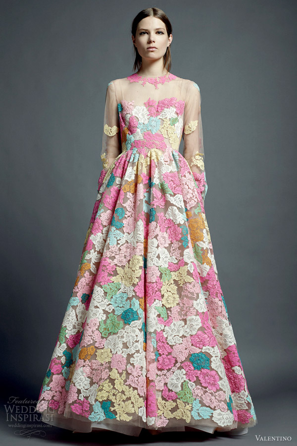 valentino resort 2013 multi color lace dress illusion long sleeves valentino resort 2013 multi color lace dress illusion long sleeves