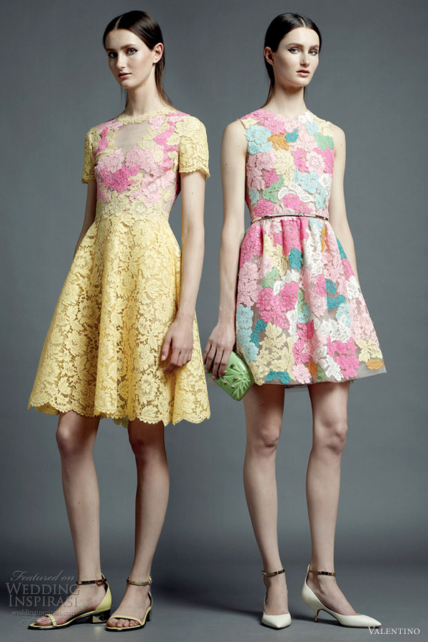 valentino resort 2013 multi color lace short dresses