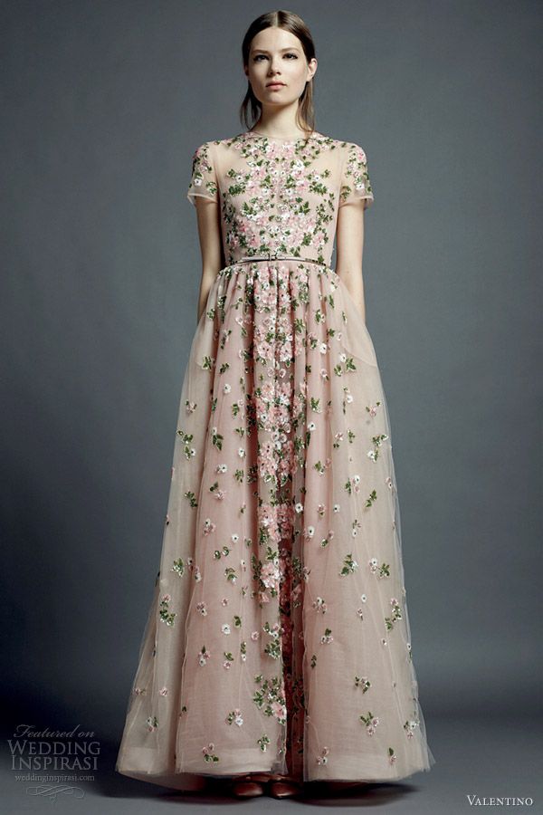 valentino resort 2013 nude floral dress short sleeves