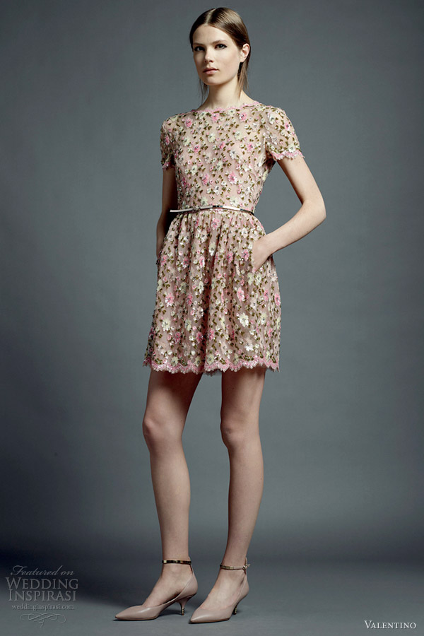 valentino resort 2013 nude floral short dress short sleeves valentino resort 2013 nude floral short dress short sleeves