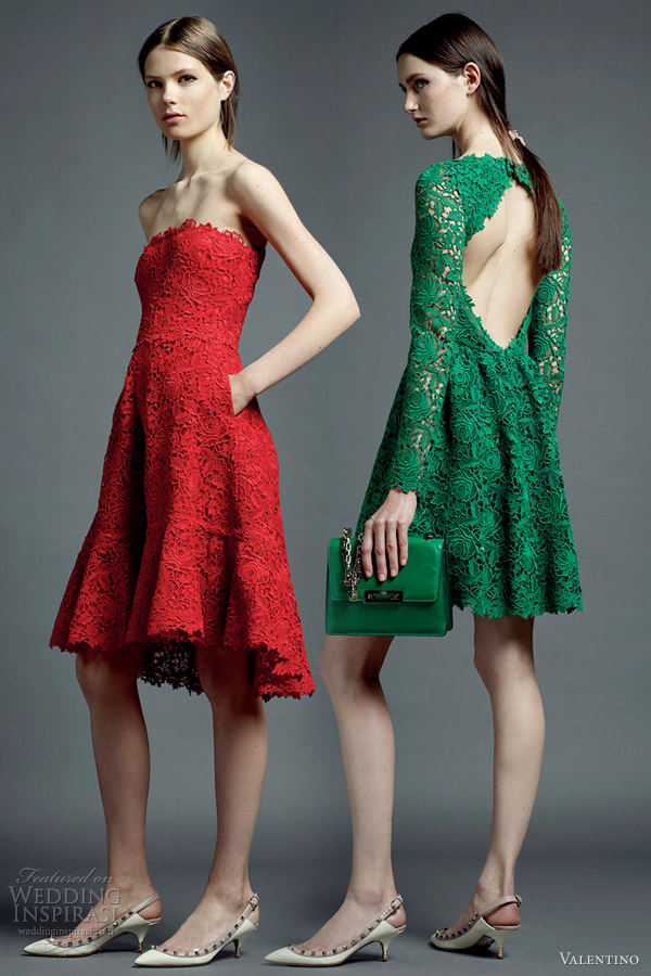 valentino resort 2013 red green color guipure lace short dresses valentino resort 2013 red green color guipure lace short dresses