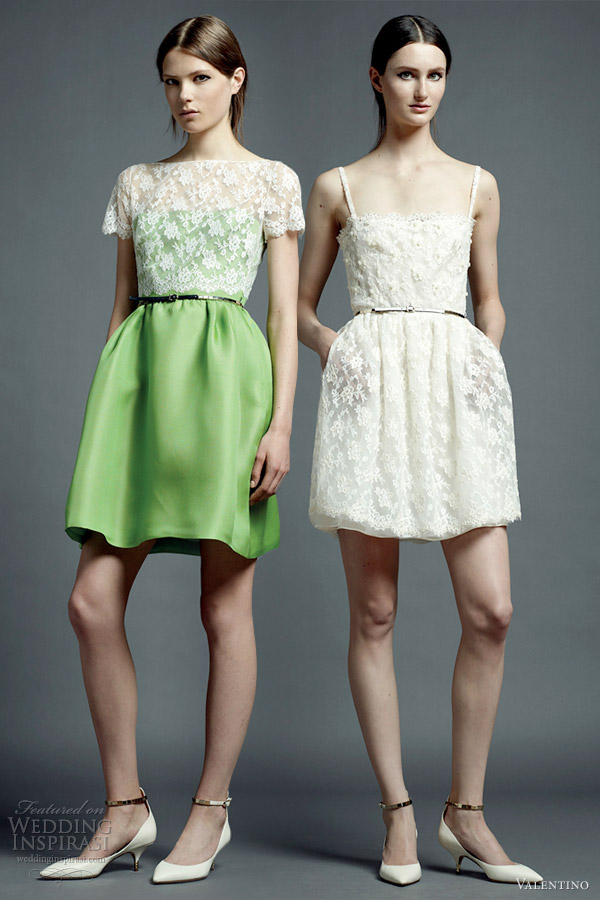 valentino resort 2013 white green lace short wedding dress 