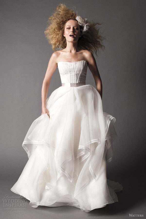 watters fall 2012 brides strapless layered ball gown wedding dress