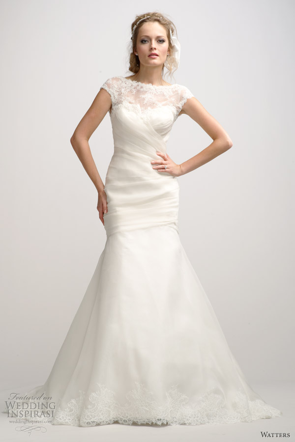 watters fall 2012 cap sleeve wedding dress illusion neckline