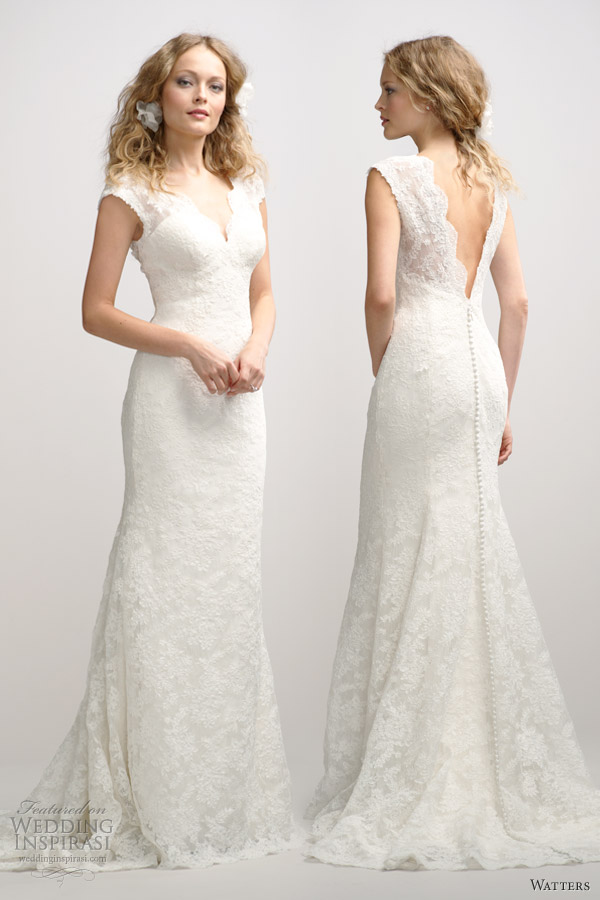 watters fall 2012 sleeveless v neck lace wedding dress