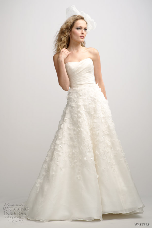 watters fall 2012 strapless wedding dress floral applique