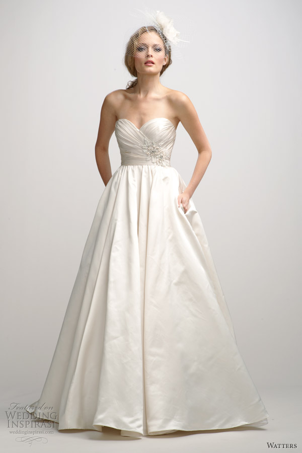 watters fall 2012 strapless wedding dress with pockets