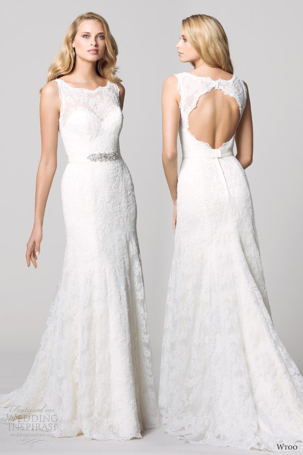 watters wtoo fall 2012 sleeveless lace sheath weding dress open back