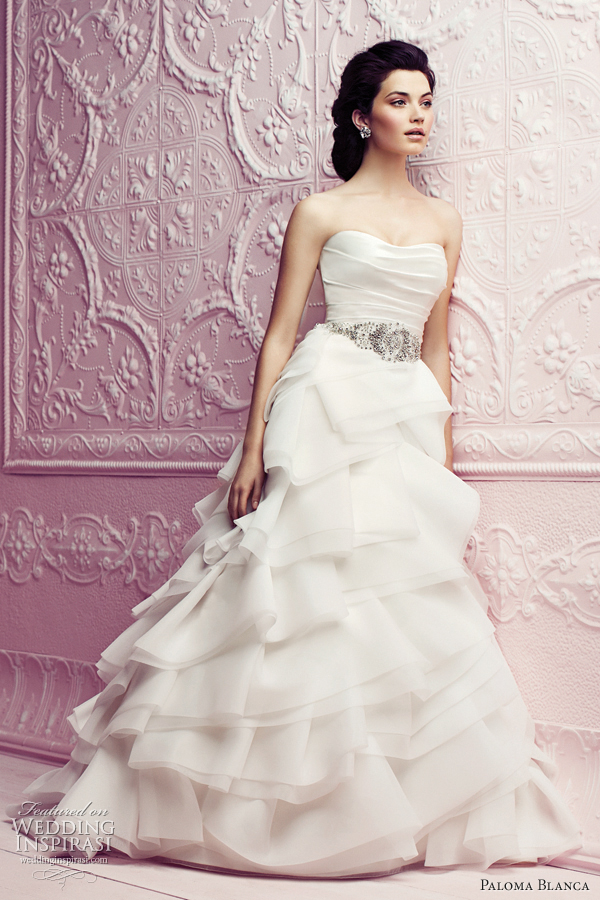 wedding dresses paloma blanca strapless organza classics style 4265