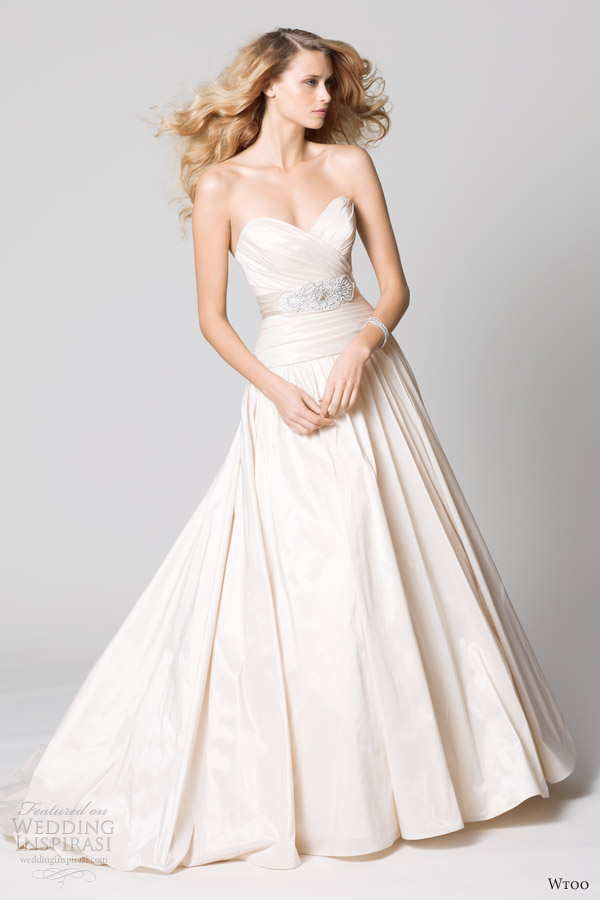 wtoo fall 2012 blush strapless wedding dress pleated bodice