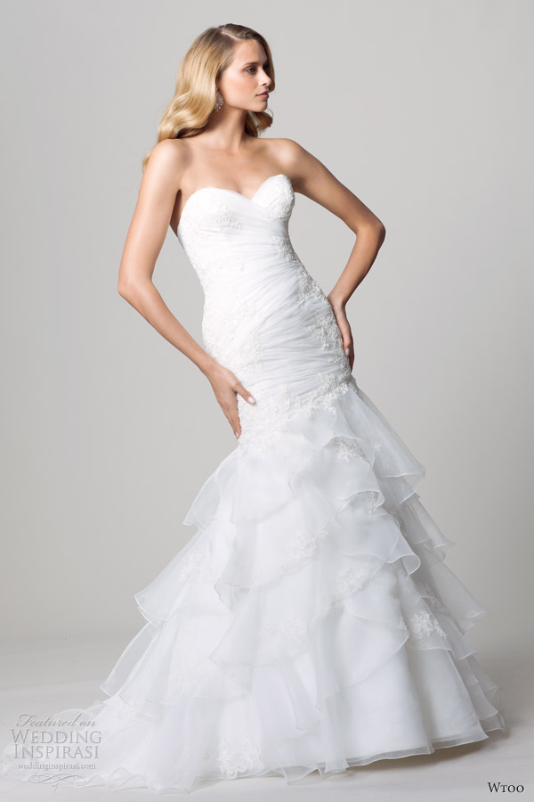 wtoo fall 2012 strapless fit flare wedding dresses ruffle skirt