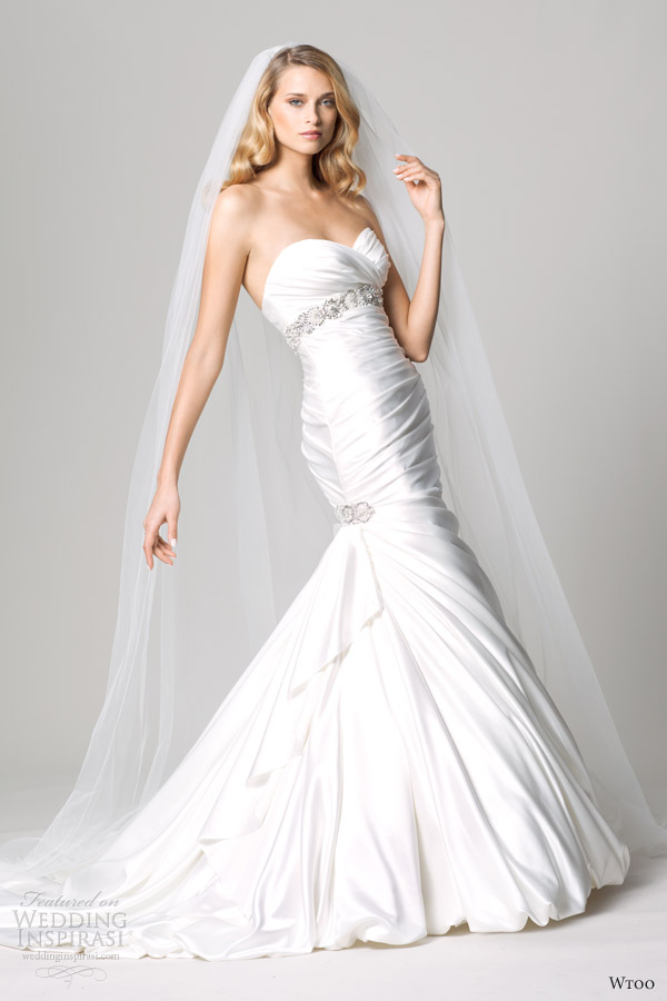 wtoo fall 2012 strapless mermaid wedding dress side gathers