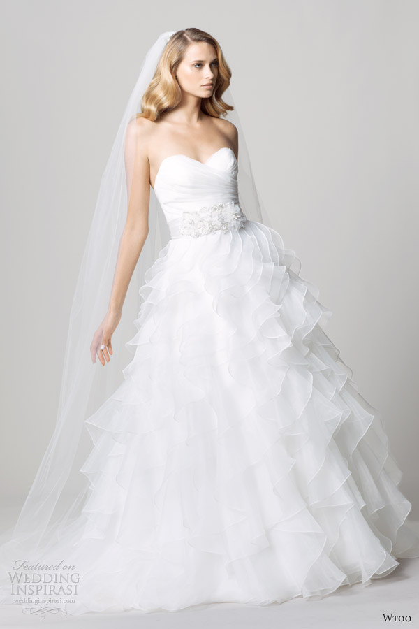 wtoo fall 2012 strapless wedding dresses ruffle ball gown skirt