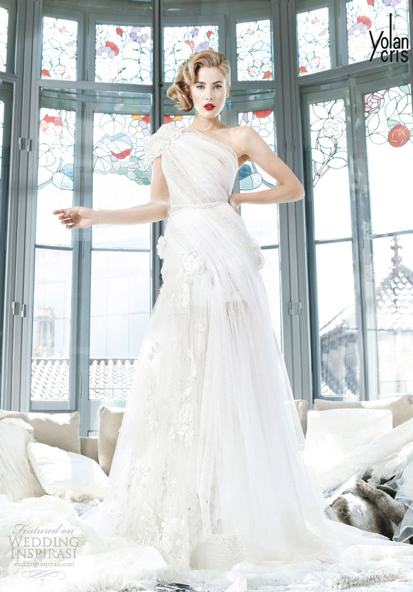 yolancris 2013 couture bridal zimbabwe one shoulder chiffon wedding dress