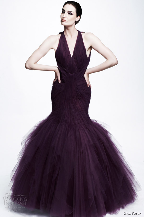 zac posen resort 2013 bordeaux tulle halter gown