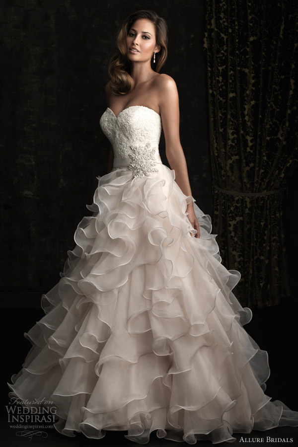 allure bridals wedding dress 8955 strapless ball gown ruffle skirt