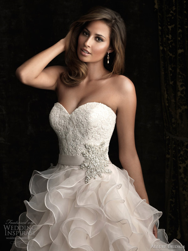 allure bridals wedding dress style 8955 strapless ball gown ruffle skirt