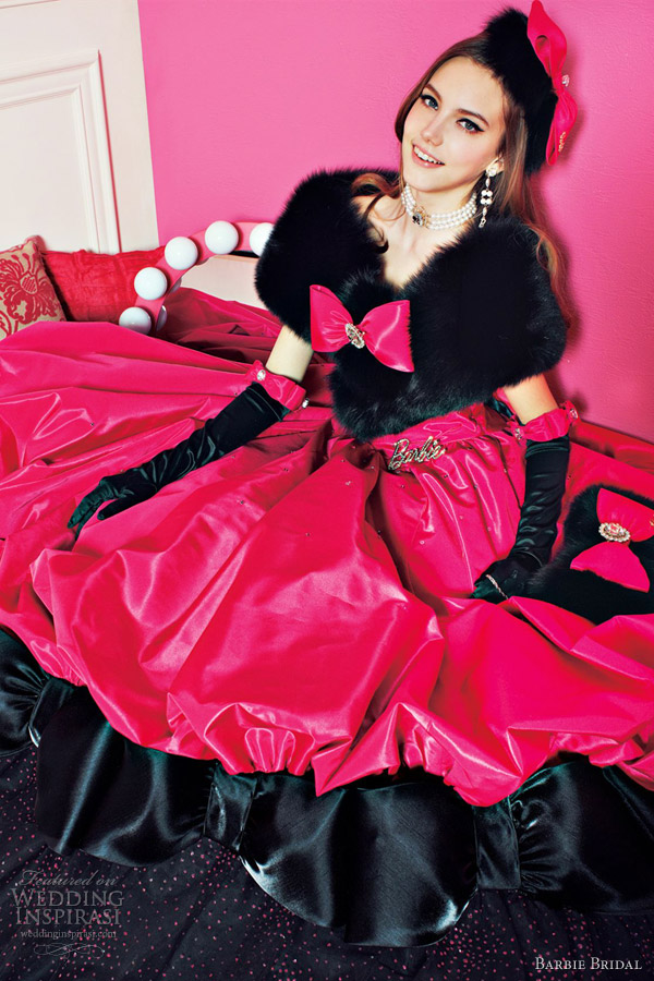 barbie bridal wedding dress black cherry pink ball gown