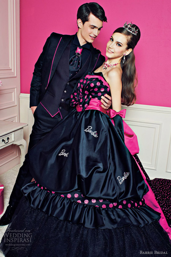 barbie pink black wedding dress ball gown