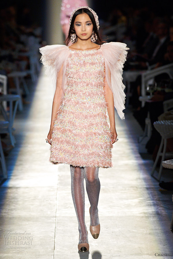 chanel fall 2012 couture pink dress flutter sleeves