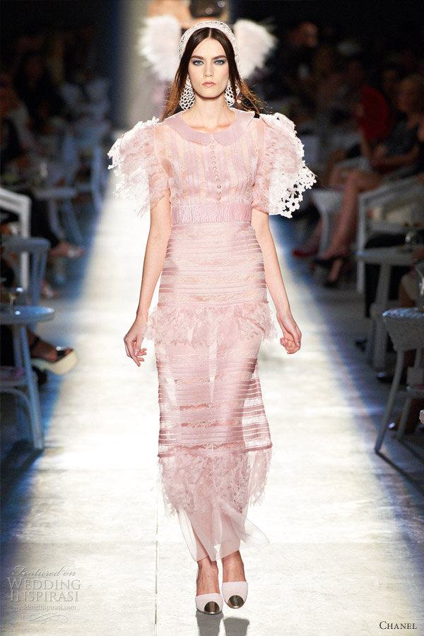 chanel fall 2012 couture pink dress laser cut flowers