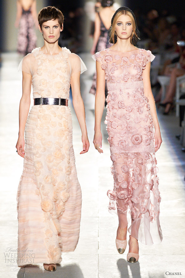 chanel fall 2012 couture pink dresses floral appliques