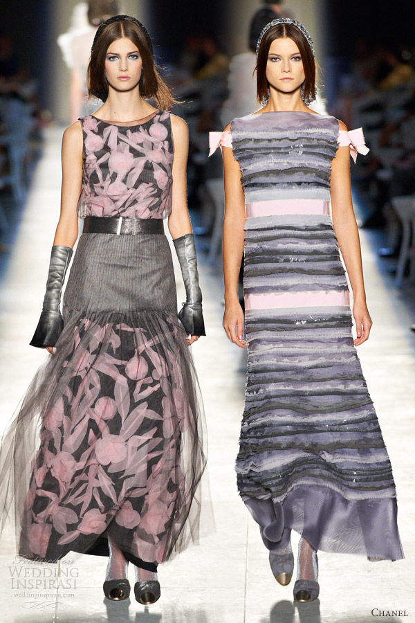 chanel fall 2012 couture sleeveless pink grey black gown