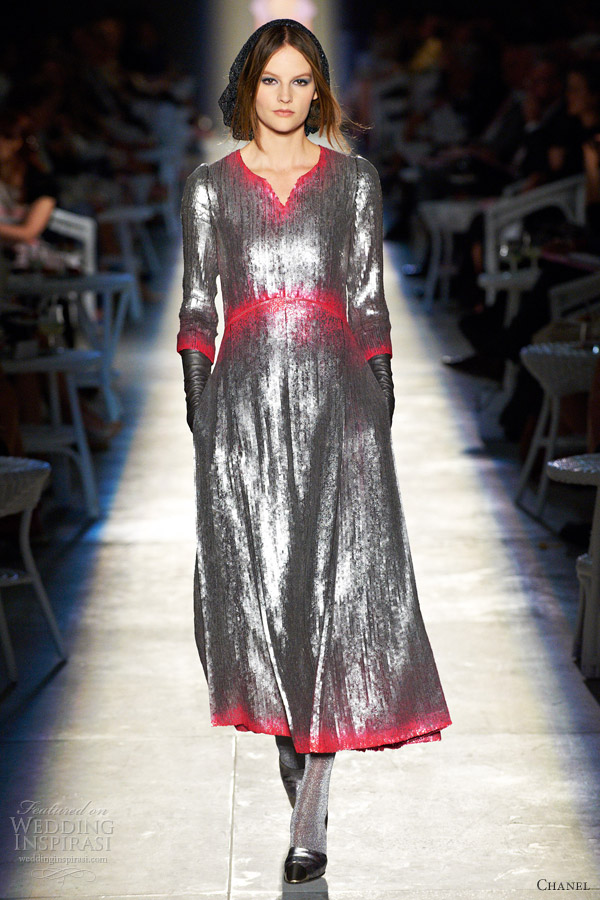 chanel fall 2012 hot pink grey ombre gown sleeves