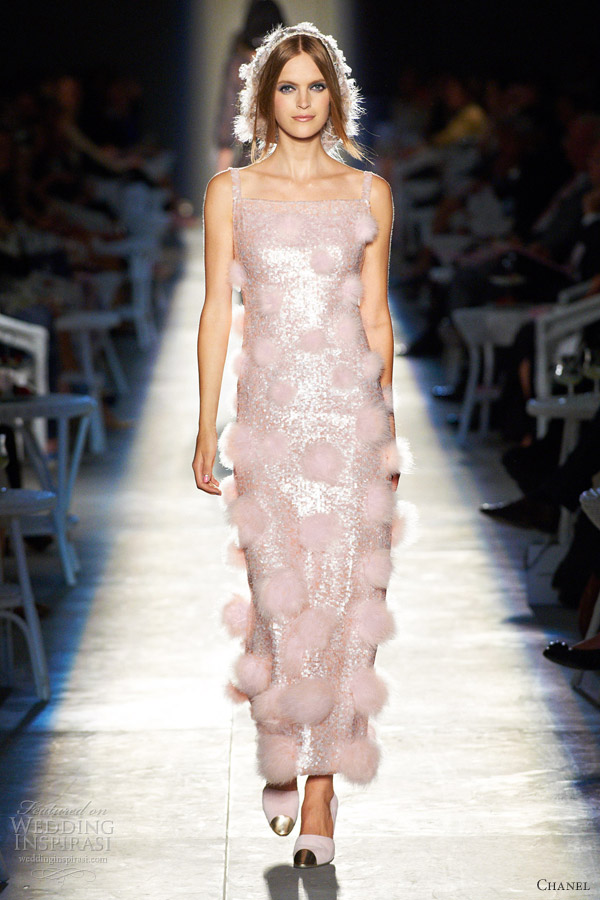 chanel fall 2012 metallic pink dress pom pom