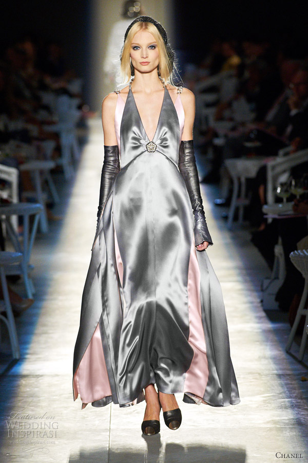 chanel fall 2012 pink grey gown straps