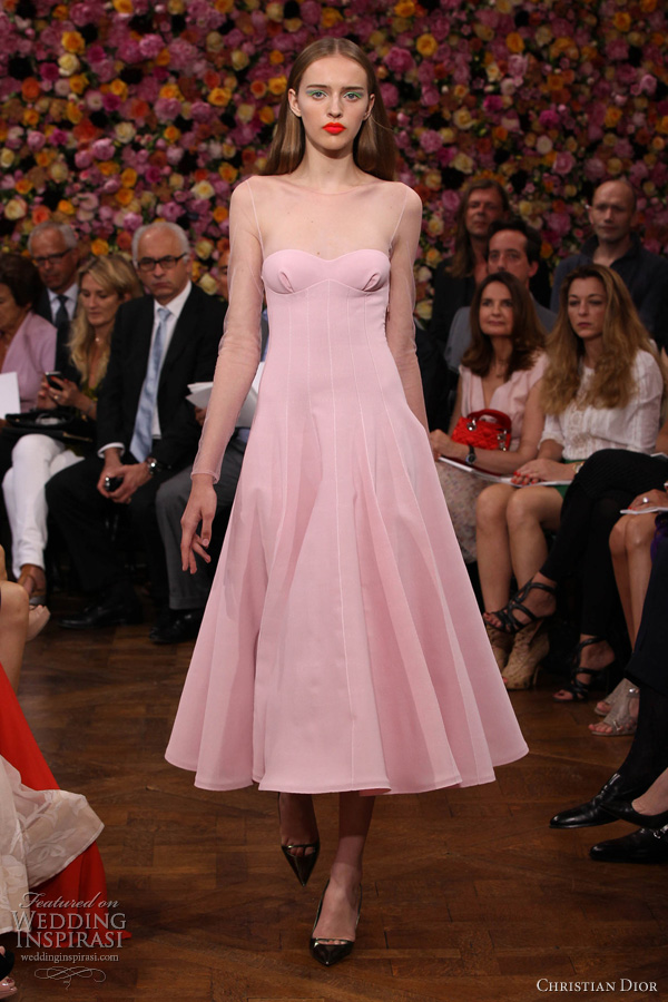 christian dior fall 2012 couture pink dress illusion long sleeves