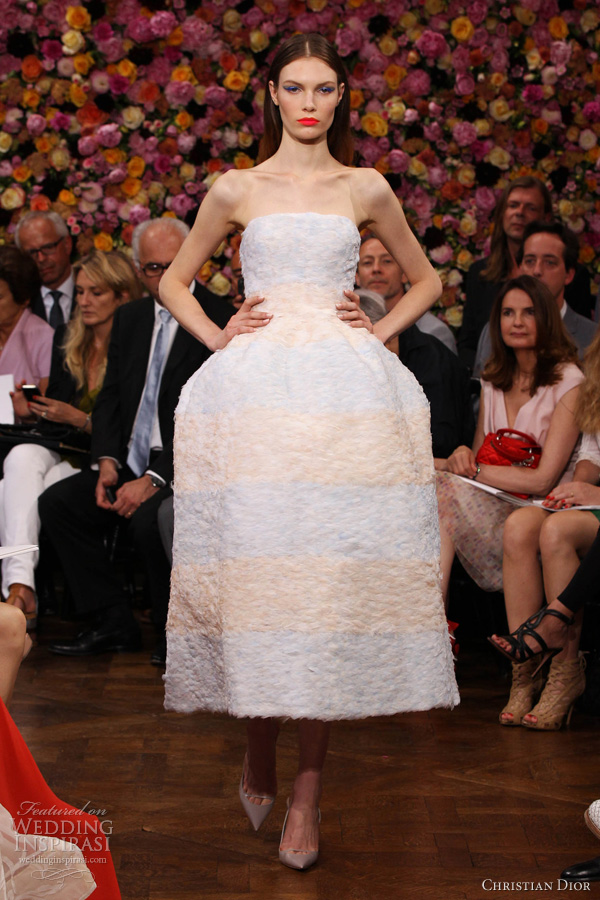 christian dior fall 2012 couture strapless dress pale blue pink feathers