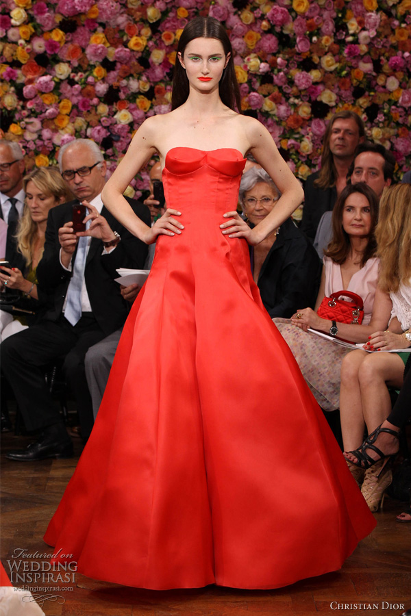 christian dior fall 2012 couture strapless red dress