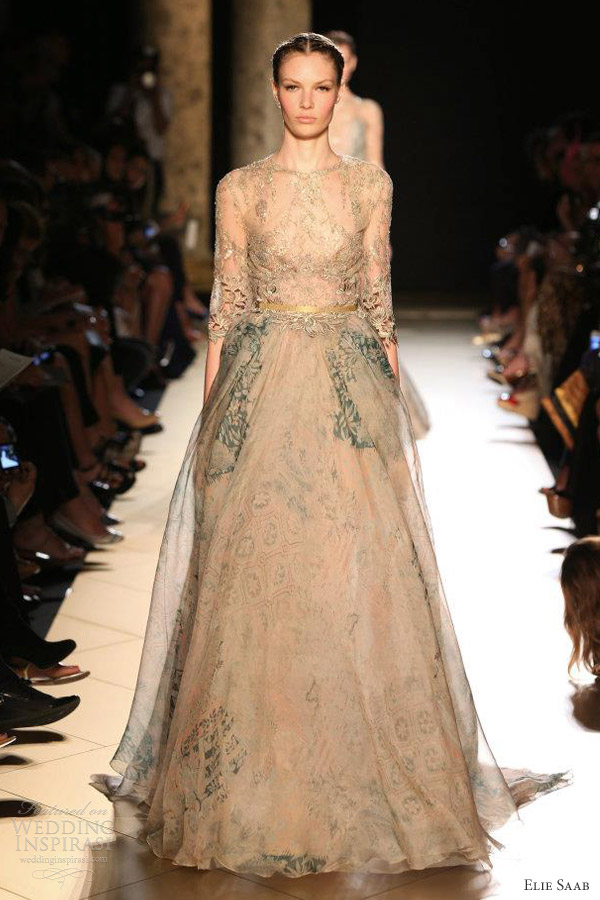 elie saab couture fall 2012 beige gold sleeve dress