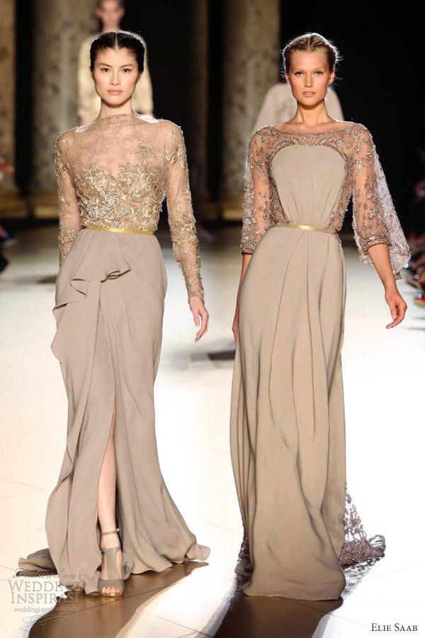 elie saab couture fall 2012 dresses coffee gold sleeve dresses