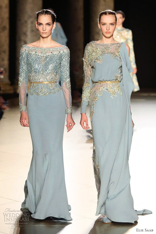 elie saab fall 2012 2013 couture powder blue gowns sleeves