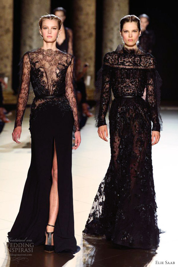 elie saab fall 2012 2013 couture sheer black lace gowns long sleeves